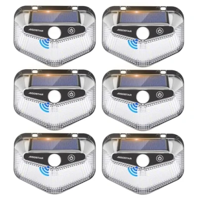 Immagine di Aigostar Luce Solare LED Esterno con Sensore di Movimento,6 Pezzi,270 Illuminazione Lampada da Esterno,3 Modos,IP65 Impermeabile luci solari per Giardino,Parete