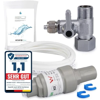 Immagine di smardy Kit di Connessione Acqua (Riduttore Pressione, Rubinetto Arresto, 5m Tubo per Frigorifero 1/4&quot; (6,35mm) Filtro ad Osmosi Inversa