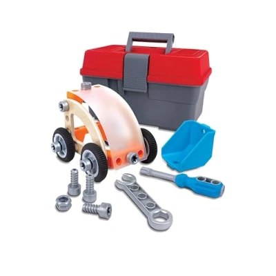 Immagine di Hape Junior Inventor Set Auto da Costruire Kit Veicoli in Legno e Plastica con Attrezzi per Bambini