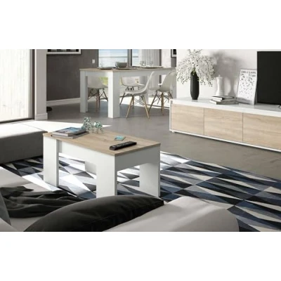 Immagine di Dmora Tavolino da caffè con Piano Spazio Contenitore, Colore Bianco e Rovere, cm 100 x 45 50 (Altezza elevabile a 56 cm), Big