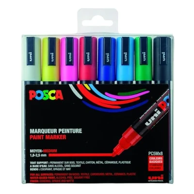 Immagine di Posca Acrylic Paint Marker Set, 8 Color Medium, PC 5M, Version 2 (PC5M8SET)