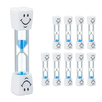 Immagine di Relaxdays Clessidra Denti Bambini, Set 10 Gadget Timer Bimbi, Orologio 3 Minuti, Vetro e Sabbia, Silenzioso, Bianco/Blu