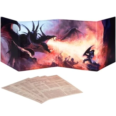 Immagine di DND Schermo del Dungeons and Dragons GM 5e D&amp;D DM Screen Stampa a Colori, Inserti Personalizzabili, Game Master Accessori Regalo per Uomo/Donna. Nascondi i Tiri di Dado, Mappe e Libri