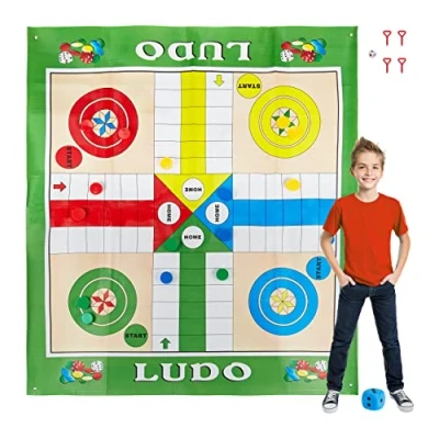 Immagine di Relaxdays Ludo Gioco da Tavolo XXL, Ampio Campo con 16 Pedine, 2 Dadi &amp; 4 Picchetti, Maxi Game Esterno, Colorato