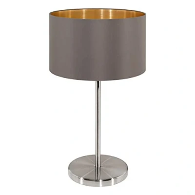 Immagine di Eglo La lampada da tavolo Maserlo, in tessuto a uno punto luce, comodino acciaio e tessuto, nichel opaco, cappuccino, oro, attacco E27, incluso interruttore