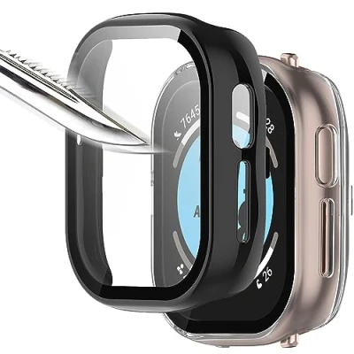 Immagine di Msiall [2 pezzi] nero Transparent con Pellicola Protezione Schermo Vetro Temperato per honor watch 4, 9H Durezza PC Case,Bumper,Sottile Case Protettiva Completa Smart 4