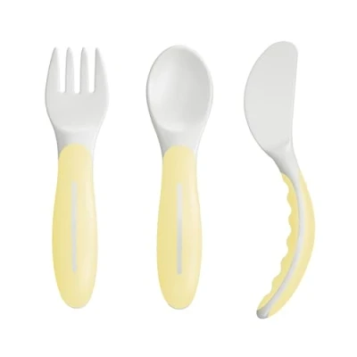 Immagine di MAM Set di posate per imparare a mangiare composto da coltello, forchetta e cucchiaio, 3 pezzi con manici antiscivolo, sicure bambini mancini destrimani, partire dai 6