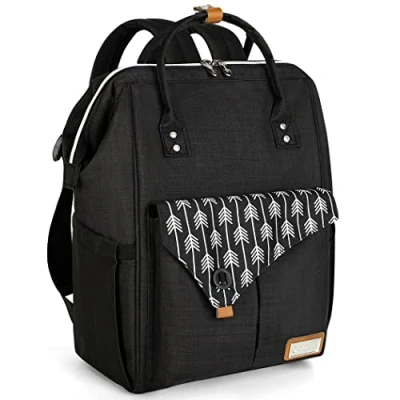 Immagine di Lekebaby Borsa Mamma per Cambio Pannolini Multifunzione Zaino Impermeabile Resistente Ai Graffi Grande Capacità Tasche Multiple con Fasciatoio Portatile e Ganci Passeggino (Nero)