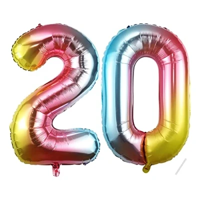 Immagine di Palloncini Compleanno 20 anni 101 CM Arcobaleno Palloncino Numero Gonfiabile in Foil Decorazioni di un uomo donna Vola con l&#039;Elio