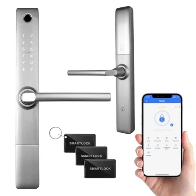 Immagine di EURA ELH 20H4 Serratura intelligente con maniglia 13,56 MHz a combinazione Lettore di prossimità biometrico IP65 Distanza universale tra i bulloni Argento