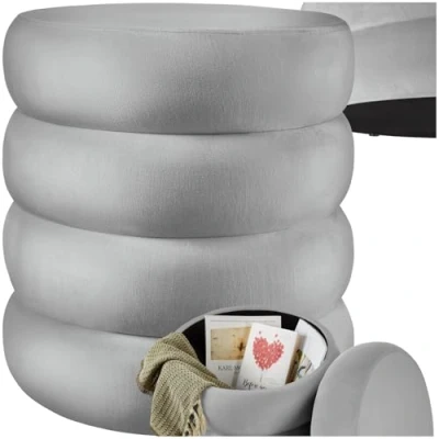 Immagine di TecTake® Pouf Contenitore, Sgabello Imbottito Effetto Velluto, Letto Stile Scandinavo, Camera da Salotto Velluto Grigio