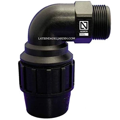 Immagine di Suinga GOMITO MASCHIO POLIETILENO 40MM X 1 1/4&quot; PRODOTTO CON CERTIFICATO AENOR UTILIZZATO IN TUBI PE PER USO idraulico, irrigazione e cantieri.