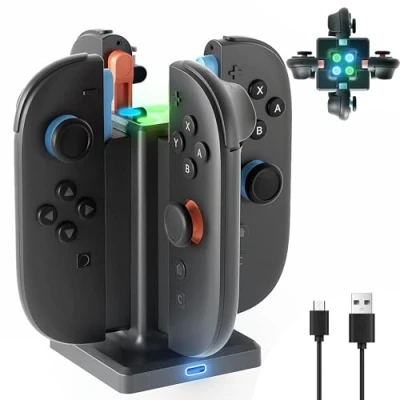 Immagine di HEYSTOP Dock di Ricarica per Nintendo Switch 2 Joy Con, Stazione Caricatore Magnetica Joycon a 4 Porte, Indicatore LED USB C Accessorio Controller