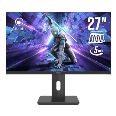 Immagine di ATLANTIS Monitor 27 pollici Gaming 100Hz, schermo 27&quot;, Full HD 1920x1080, VGA HDMI e DP, MULTIMEDIALE,FreeSync,alzabile inclinabile, pivot risposta 5ms,Contrasto 1000:1,Angolo 178/178,Cavo DP