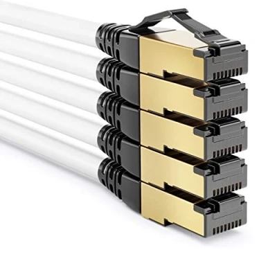 Immagine di deleyCON 5x 2m CAT8.1 Cavo di Collegamento Rete Dati S/FTP PIMF 2000MHz 40Gbit RJ45 LAN DSL CAT.8 Ethernet Connettore Bianco