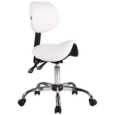 Immagine di CLP Sgabello Sella da Lavoro Stuttgart in Similpelle I Sedia Studio Ergonomica Schienale Inclinabile Ambulatorio 5 Ruote, Colore:Bianco