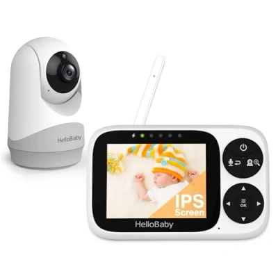 Immagine di HelloBaby Baby Monitor Video e Audio telecamera bambini con monitor, Schermo IPS da 3,2&quot;, Senza WiFi, Visione Notturna, Pan Tilt Zoom, Allarme Ninna Nanna Portata di 1000 Piedi