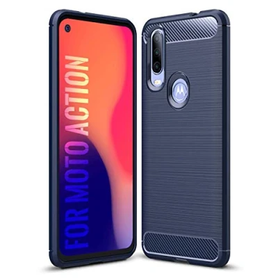 Immagine di SCL Cover Moto One Action Motorola per Action, [Blu] Effetto Spazzolato in Fibra di Carbonio, Anti Impronta, Resistente all&#039;Usura e ai Graffi
