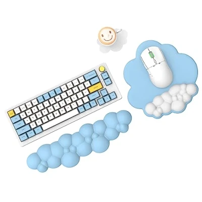 Immagine di MAMBASNAKE Cloud Mouse Pad e Tastiera Poggiapolsi Set di Supporto con Sottobicchiere, Comodo Cuscino da Polso in Memory Foam Mousepad Base Antiscivolo, Ergonomico