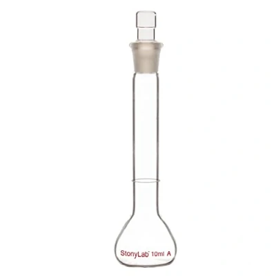 Immagine di stonylab Matracci Tarati da Laboratorio, Matraccio Tarato Classe a con Tappo in Vetro, Tolleranza Palloni Parete Pesante Vetro Borosilicato, ±0,02ml, 10ml