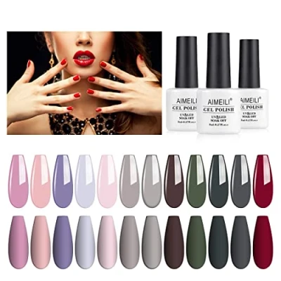 Immagine di AIMEILI HEMA FREE Smalto Semipermente Kit Semipermanente Unghie in Gel UV LED Smalti Colorati per Manicure Soak Off Polish Set 12 x 8ml Numero 2