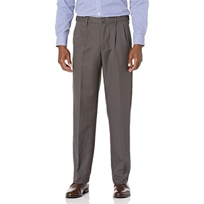 Immagine di Amazon Essentials Pantaloni da Abito con Pinces Vita Espandibile in e Vestibilità Classica Uomo, Grigio Scuro, 34W / 31L