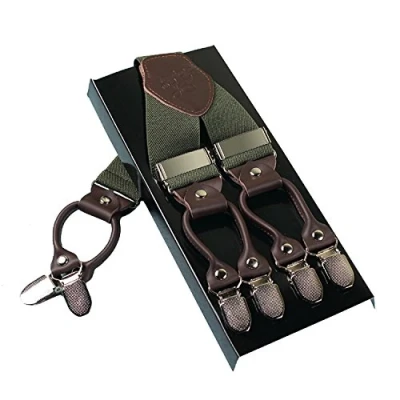 Immagine di KANGDAI Robusto Uomini Braces 6 Fibbie Y Indietro 10 colori Suspendenti regolabili elastici durevoli Forti clip metalliche (verde)