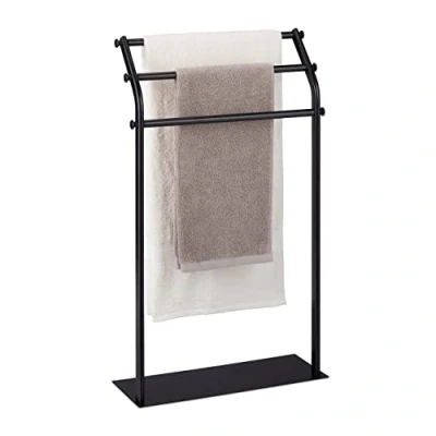 Immagine di Relaxdays Piantana Porta Asciugamani da Terra, 3 Bracci, HLP: 86 x 51 19 cm, Portasalviette Bagno, in Acciaio, Nero, 100%