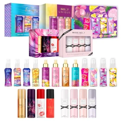 Immagine di SO…? Womens Galore Body Mist Gift Set misto, regalo spray per il corpo ragazze, fragranza formato viaggio (4 x 50 ml) Confezione da 5