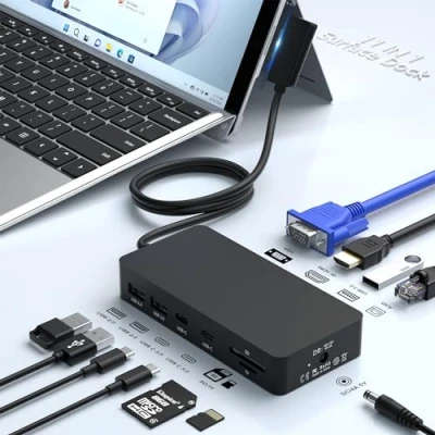 Immagine di 11 in 1 Triplo Display Surface Pro Docking Station, Microsoft Dock con HDMI 4K + VGA per 3/4/5/6/7/8/9/X, Laptop 4/3/2/1, Book 3/2/1