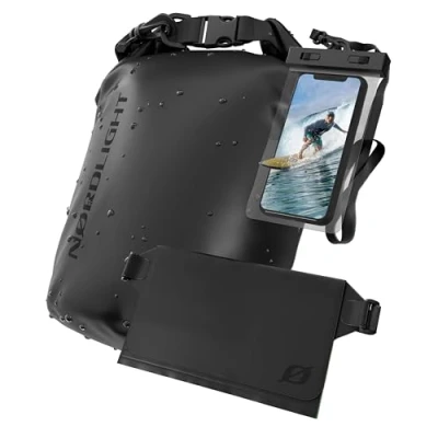 Immagine di Borse Impermeabili Con Custodia Per Cellulare E Marsupio Impermeabile (5L, Nero Jet) Dry Bag A Secco Chiusura Rotolo Nuoto, Canottaggio, Spiaggia, Stand Up Paddling