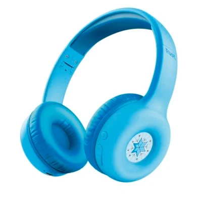Immagine di Trust Nouna Cuffie Bluetooth per Bambina 4 10 Anni con Limitazione del Volume (85dB), On Ear Pieghevoli Microfono e Adesivi, Wireless, 15h di Riproduzione Musica, Azzurro