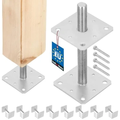 Immagine di KOTARBAU® Set di 8 Supporto per pali 160x160x250 mm regolamentato filettatura recinzioni travi in legno zincato Manicotto ancoraggio staffa pavimento