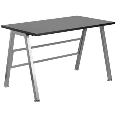Immagine di Flash Furniture Scrivania di alta qualità, in metallo, piano appoggio laminato nero/telaio argentato, 127 x 76,2 10,16 cm