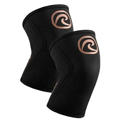 Immagine di Rehband Benda per ginocchio Powersport, fascia Cross Fit e allenamento pesante in neoprene da 5 mm, Colore:Rame/Nero 1 Paio, Misura:S