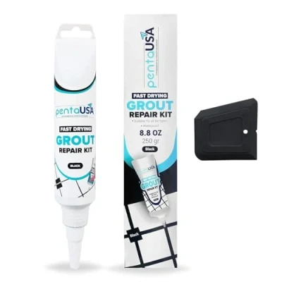 Immagine di PentaUSA Riparazione Fughe Piastrelle Nero Tubetto Riempitivo Ripara e Rinnova, Malta per Piastrelle, Kit ad Asciugatura Rapida con Raschietto, Stucco inodore (Nero 250gr)