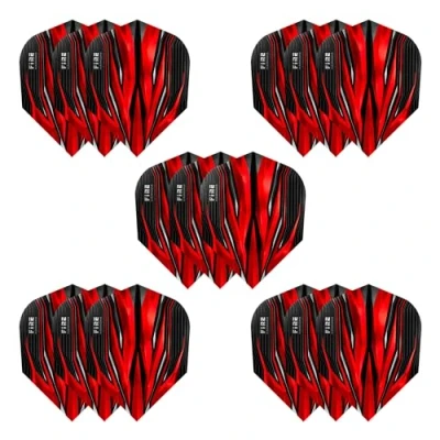 Immagine di Harrows freccette di fuoco, 5 set alette per (15 totali), 100 micron, extra resistenti, realizzate nel Regno Unito, accessori professionali freccette, colore rosso