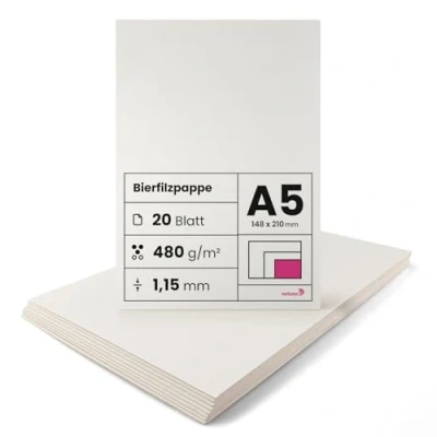 Immagine di Netuno 20 fogli cartone assorbente crema formato A5 148x 210 mm 1,15 480g cartoncino rigido per sottobiccieri birra base torte album coperture rilegatura beermat board cream
