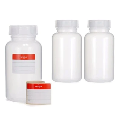 Immagine di 3 flaconi a collo largo con tappo vite, in LDPE, per sostanze chimiche, flacone coperchio, da laboratorio, cucina o hobby vari., trasparente, 3x 50 ml