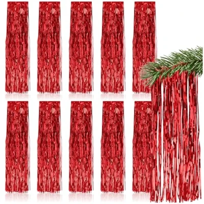 Immagine di com four® 10x orpelli Ghirlanda di Rossi per Natale Decorazioni L&#039;Albero Tenda in orpello con Fili Lisci (Rosso 10 Pezzi)