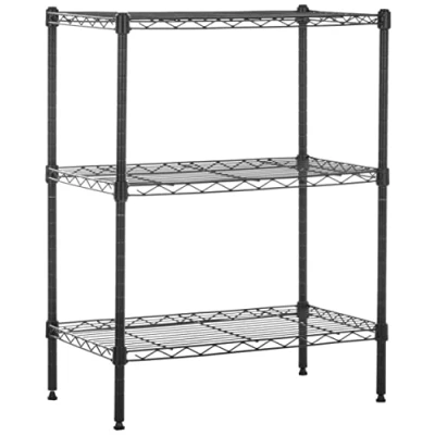 Immagine di Amazon Basics Scaffaliera a 3 ripiani stretti, altezza dei ripianie piedini di livellamento regolabili, peso massimo 340 kg, Nero, 34 x 58.9 76.2 cm (D W H)