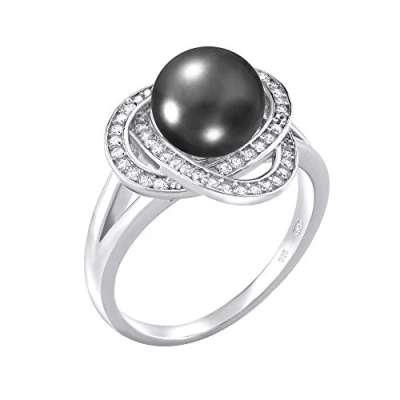 Immagine di SILVEGO Anello da Donna in Argento 925 Fiore con Vera Perla Nera e Zirconia, LPS0044B