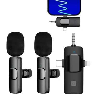 Immagine di Microfono Wireless per iPhone/iOS/Androide/PC/Laptop, Plug &amp; Play Professionale Bluetooth, Lavalier Riduzione del Rumore Youtube, TikTok, Vlog Registrazione Video