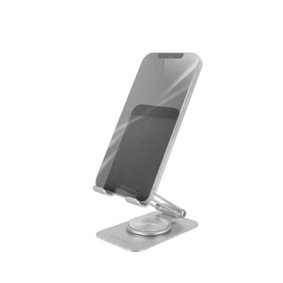 Immagine di Mars Gaming MA RSS, Supporto per Smartphone Pieghevole, Rotazione Dinamica 360 + Regolazione dell&#039;Altezza e Angolo di 180, Cellulare in Alluminio, Antiscivolo, Grigio Argento