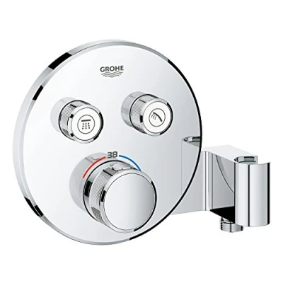 Immagine di Grohe 29120000 Miscelatore Termostatico a 2 Vie con Supporto Manopola Doccia Integrato, Cromo, Rotondo