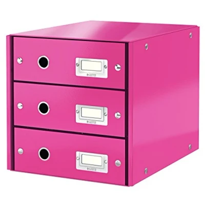 Immagine di Leitz Click &amp; Store Cassettiera a 3 Cassetti Pieghevole, Organizer per Riporre Documenti, Cataloghi e Riviste in Formato A4, Adatta Casa Ufficio, Rosa, 60484023