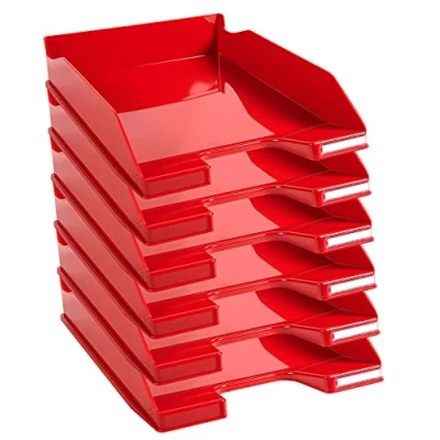 Immagine di Exacompta Cod.113218D Confezione da 6 Vaschette portacorrispondenza Combo Midi Iderama per formato A4+ Impilabili Capacità 500 fogli 80 gr Dim. : 34,7 x 25,5 6,5 cm Rosso scuro glossy