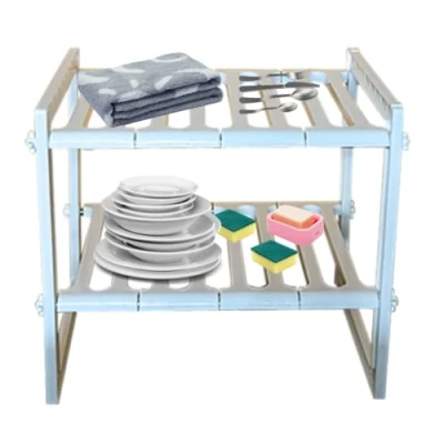 Immagine di Scaffale Sottolavello per Stoviglie Ripiano Sotto Lavandino Cucina Bagno Mobile Allungabile Modulabile Salvaspazio Porta Spugne Piatti Sapone Asciugamani 2 Ripiani Organizer Lavabo (Bianco)