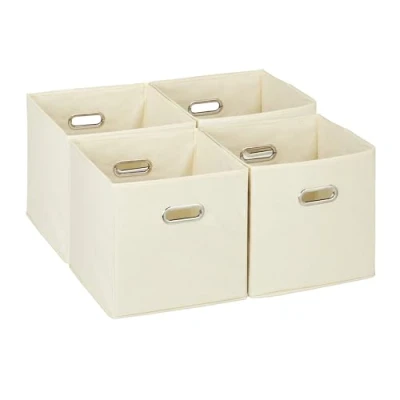 Immagine di Relaxdays Set di 4 Scatola Portaoggetti, Box Cubo da Scaffale HLP 30 x cm, Portagiochi Pieghevole in Stoffa, Beige, Poliestere, Cartone
