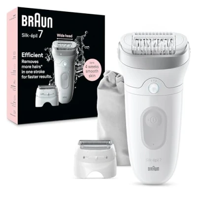 Immagine di Braun Silk épil 7 Depilatore Donna, Epilatore Elettrico Donna Con Testina Ampia Per Una Epilazione Semplice, Wet &amp; Dry, Pelle Liscia a Lungo, 041, Bianco/Argento